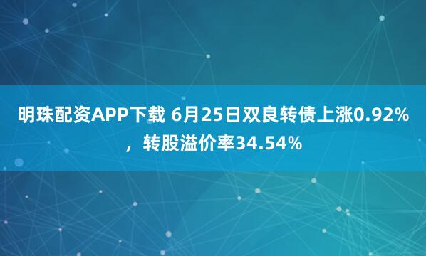 明珠配资APP下载 6月25日双良转债上涨0.92%，转股溢价率34.54%